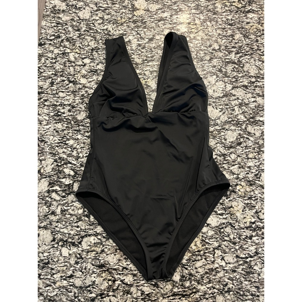 Sofia by Sofia Vergara Womens Black Deep V-Neck One Piece Swimsuit Size M 8-10